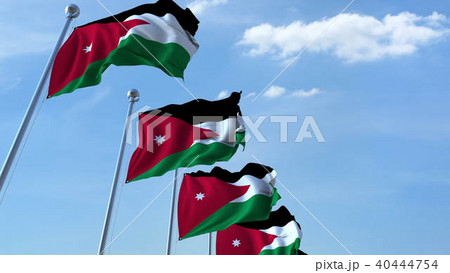Waving flags of Jordan against the sky. 3D rendering 40444754