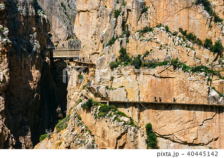Caminito Del Rey, mountain path along steep cliffs Caminito Del Rey, mountain path along steep cliffs 40445142