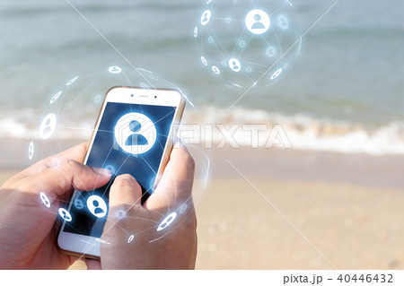 Men's hand typing on mobile smartphone Men's hand typing on mobile smartphone 40446432
