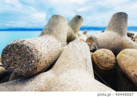 Stones on the seashore. coast beach. Sicily. Italy. Europe 40448087