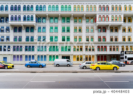 Colorful heritage building windows in Singapore.  40448403