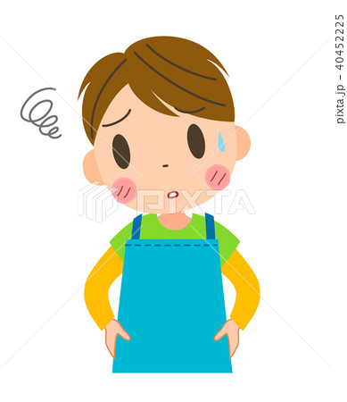 エプロン姿の男の子 困るのイラスト素材