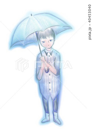 傘 1人 涙 水色のイラスト素材 傘 1人 涙 水色のイラスト素材