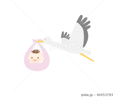 赤ちゃんとコウノトリのイラストのイラスト素材