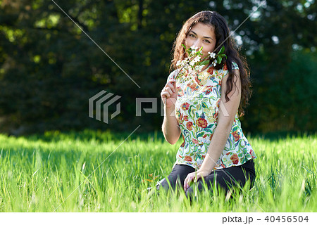 beautiful girl in spring forest beautiful girl in spring forest 40456504