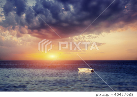 Beautiful summer scene of calm seas and boat. Beautiful summer scene of calm seas and boat. 40457038