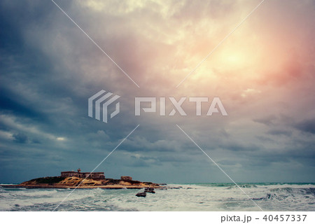 Fantastic view of the nature reserve Monte Cofano. Dramatic scen 40457337