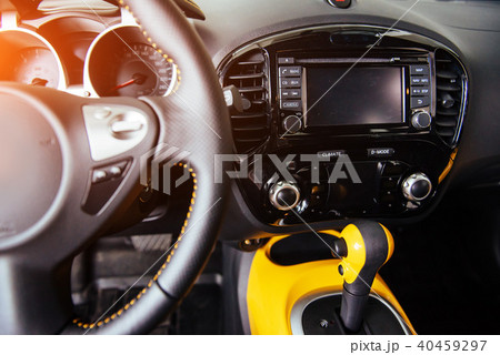 Modern car interior dashboard and steering wheel Modern car interior dashboard and steering wheel 40459297
