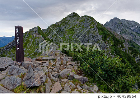 ピラミッドピークから見る西穂 奥穂への稜線の写真素材