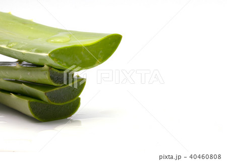 aloe vera gel on wooden spoon and aloe vera slice 40460808