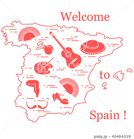 various symbols of Spain arranged in a circle 40464339