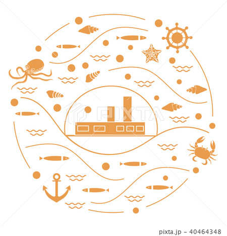 ship, octopus, fish, anchor, helm, waves, 40464348