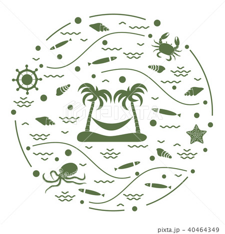 octopus, fish, island with palm trees and a octopus, fish, island with palm trees and a 40464349