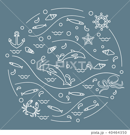 dolphins, octopus, fish, anchor, helm, waves, dolphins, octopus, fish, anchor, helm, waves, 40464350