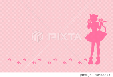 猫耳コスプレ女性のピンク背景イラストのイラスト素材
