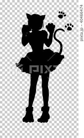 猫耳コスプレ女性のシルエットイラストのイラスト素材