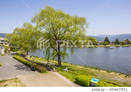 長野県 諏訪湖 岡谷湖畔公園からの写真素材