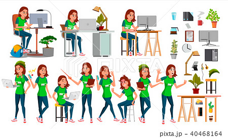 Young Business Woman Set Character Vector. 40468164