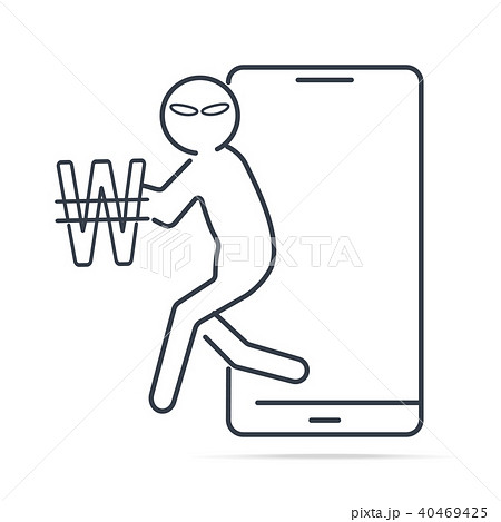 Hacker Thief stealing from smartphone and Won sign 40469425