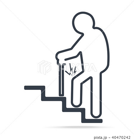Elderly Man with stick and injury of the knee icon Elderly Man with stick and injury of the knee icon 40470242