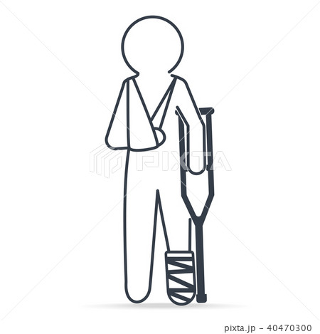 Injury man in bandage and crutch icon 40470300