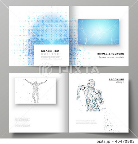The vector illustration of editable layout of two covers templates for square design bifold brochure 40470985