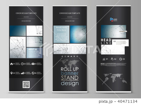 Roll up banner stands, abstract geometric design, business concept, corporate vertical vector flyers 40471134
