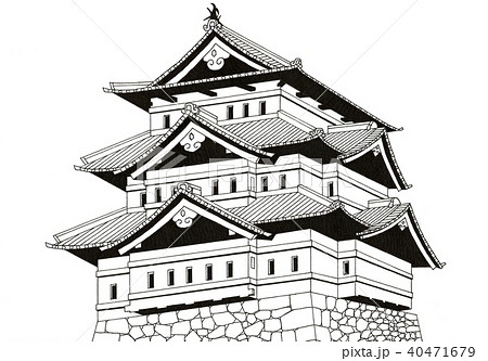 弘前城 手描き のイラスト素材
