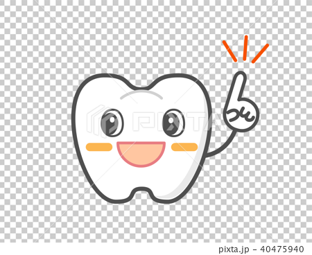 ワンポイント指さしする歯 治療の可愛いキャラクターのイラスト素材