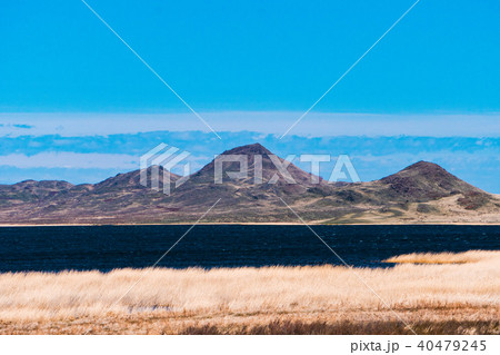 Panorama of a beautiful landscape with mountain ranges and a lake in Kazakhstan 40479245