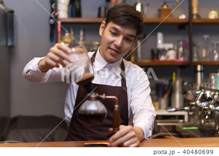 Young Asian Handsome caucasian barista siphon 40480699