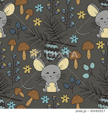 Seamless vector forest pattern with cute color illustrations. 40480957