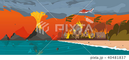 Natural Disaster Volcano Eruption Village Resortのイラスト素材