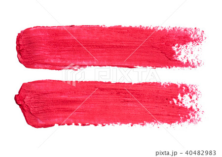 Photo of red lipstick smudges isolated on white background 40482983