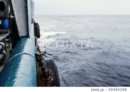 View from ship or vessel deck to open sea - heavy duty work at sea View from ship or vessel deck to open sea - heavy duty work at sea 40483298