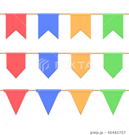 Set of garlands with celebration flags chain, yellow, blue, red, green pennons on white background 40483707
