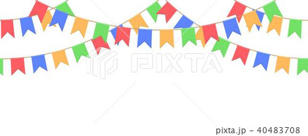 Seamless garland with celebration flags chain, yellow, blue, red, green pennons on white background 40483708