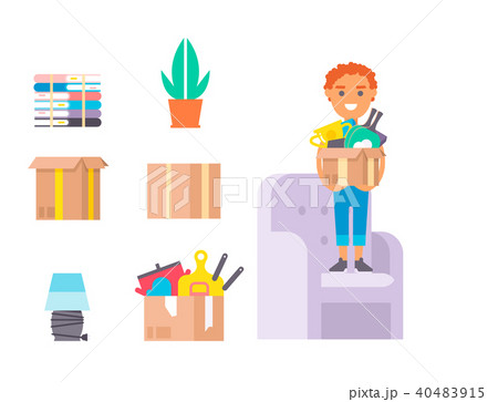 Happy young couple vector flat people moving in new house movement apartment together. Happy young 40483915