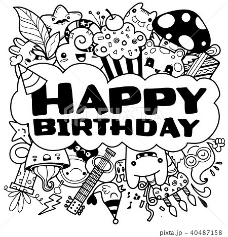 handwritten lettering. Happy Birthday doodle 40487158