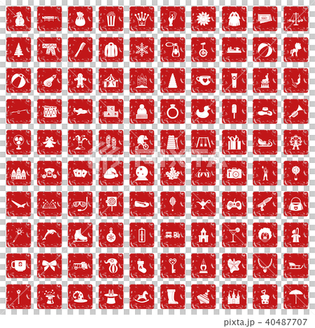 100 children icons set grunge red 40487707
