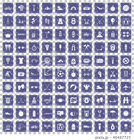 100 active life icons set grunge sapphire 40487725