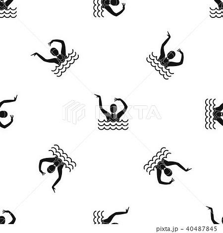 Swimmer In A Swimming Pool Pattern Seamless Blackのイラスト素材