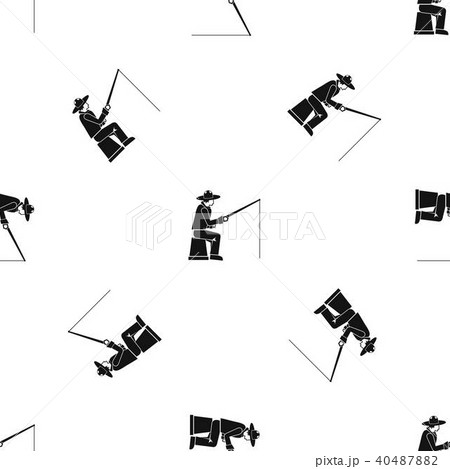 Fisherman with a fishing rod pattern seamless black 40487882