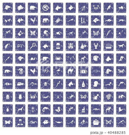 100 animals icons set grunge sapphire 40488285