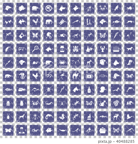 100 animals icons set grunge sapphire 40488285