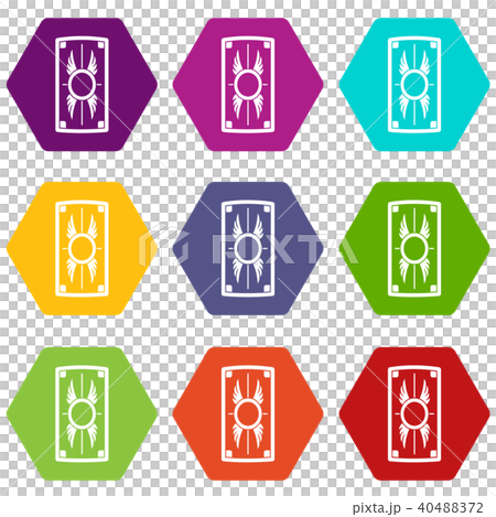 Shield with ornament icon set color hexahedron Shield with ornament icon set color hexahedron 40488372