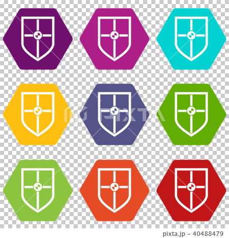 Shield for fight icon set color hexahedron 40488479