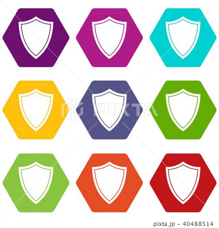 Shield for war icon set color hexahedron 40488514