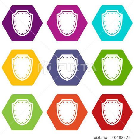 Army protective shield icon set color hexahedron 40488529