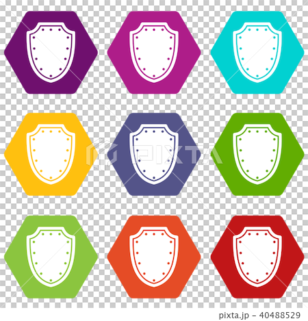 Army protective shield icon set color hexahedron 40488529